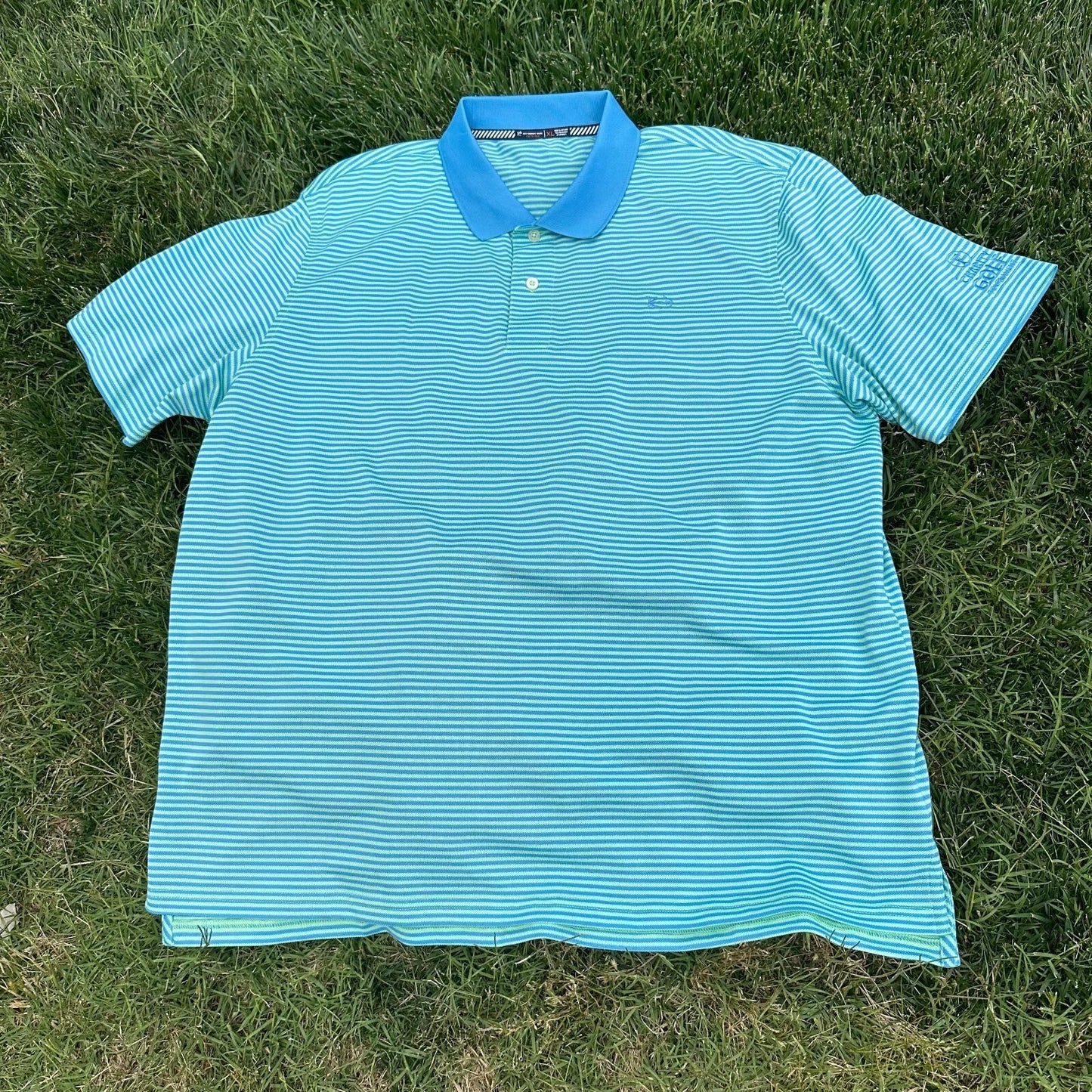 Southern Tide Mens Blue Green Pinstriped Logo Embroidery Golf Polo Shirt Size XL