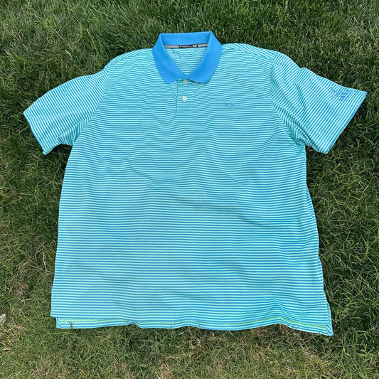 Southern Tide Mens Blue Green Pinstriped Logo Embroidery Golf Polo Shirt Size XL
