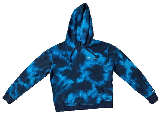 Champion Mens Blue Black Tie Dye Vintage Pocket Drawstring Y2Kl Hoodie Size M