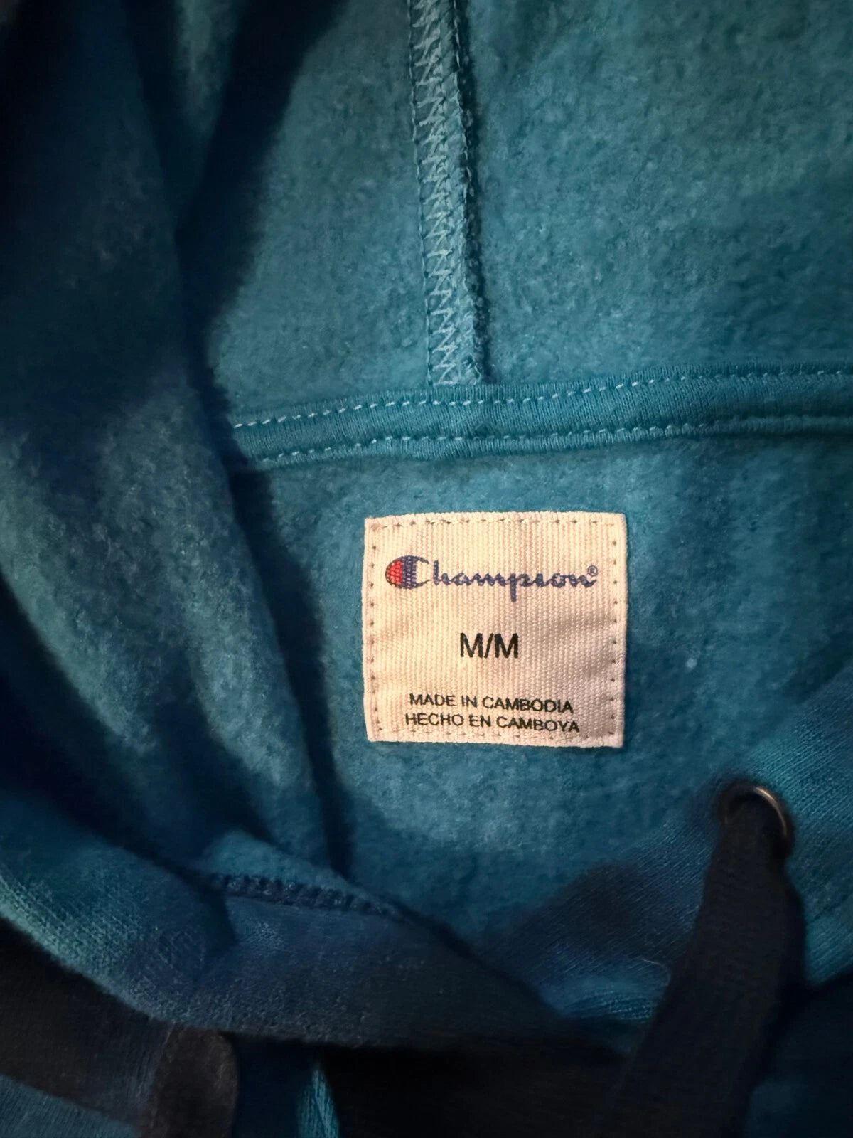 Champion Mens Blue Black Tie Dye Vintage Pocket Drawstring Y2Kl Hoodie Size M