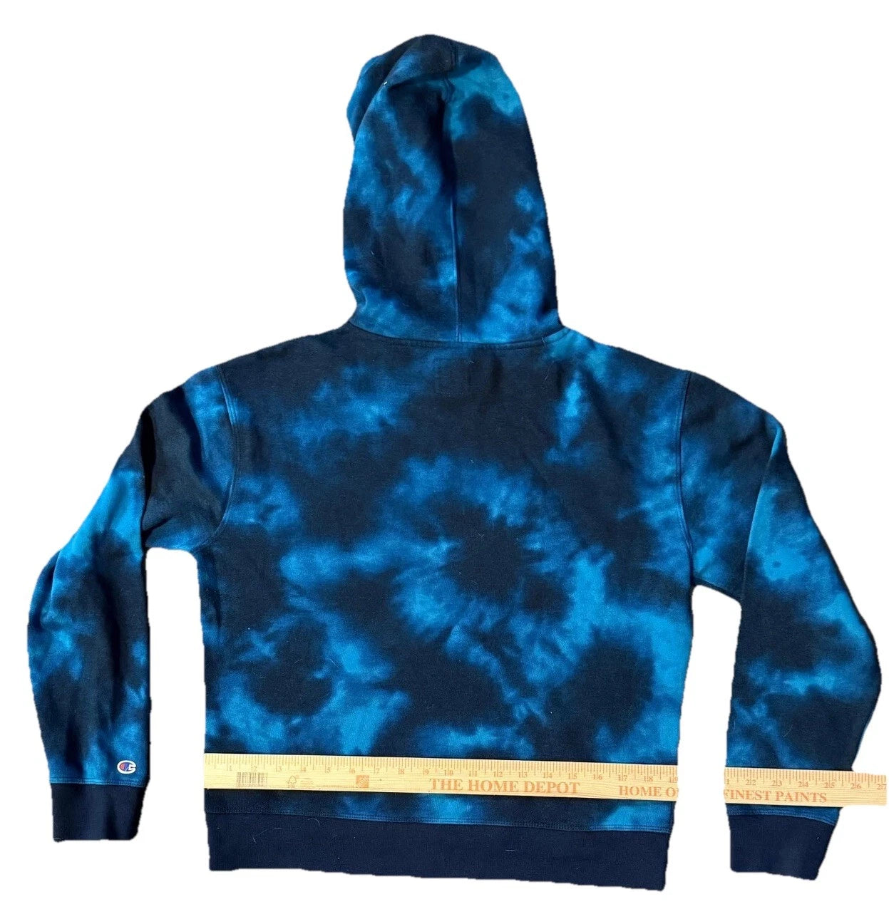 Champion Mens Blue Black Tie Dye Vintage Pocket Drawstring Y2Kl Hoodie Size M