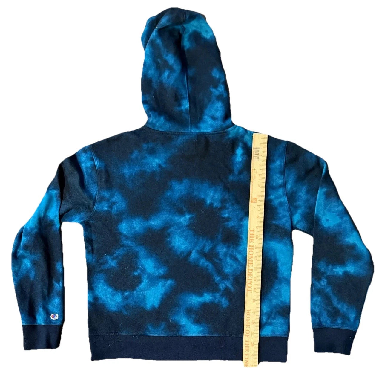 Champion Mens Blue Black Tie Dye Vintage Pocket Drawstring Y2Kl Hoodie Size M