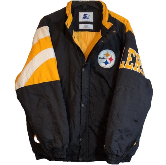 Vintage Rare NFL Pittsburgh Steelers Black Starter Satin Jacket Size 2XL RARE