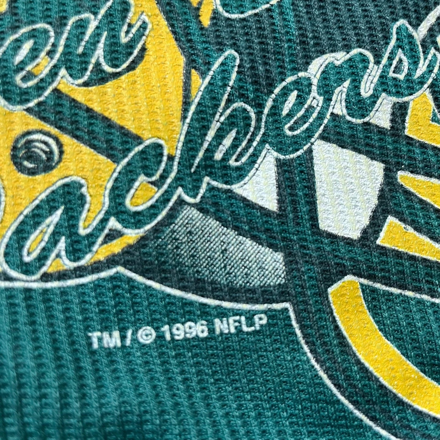 Vintage Green Bay Packers Graphic Waffle Knit Long Sleeve Sweatshirt Youth S