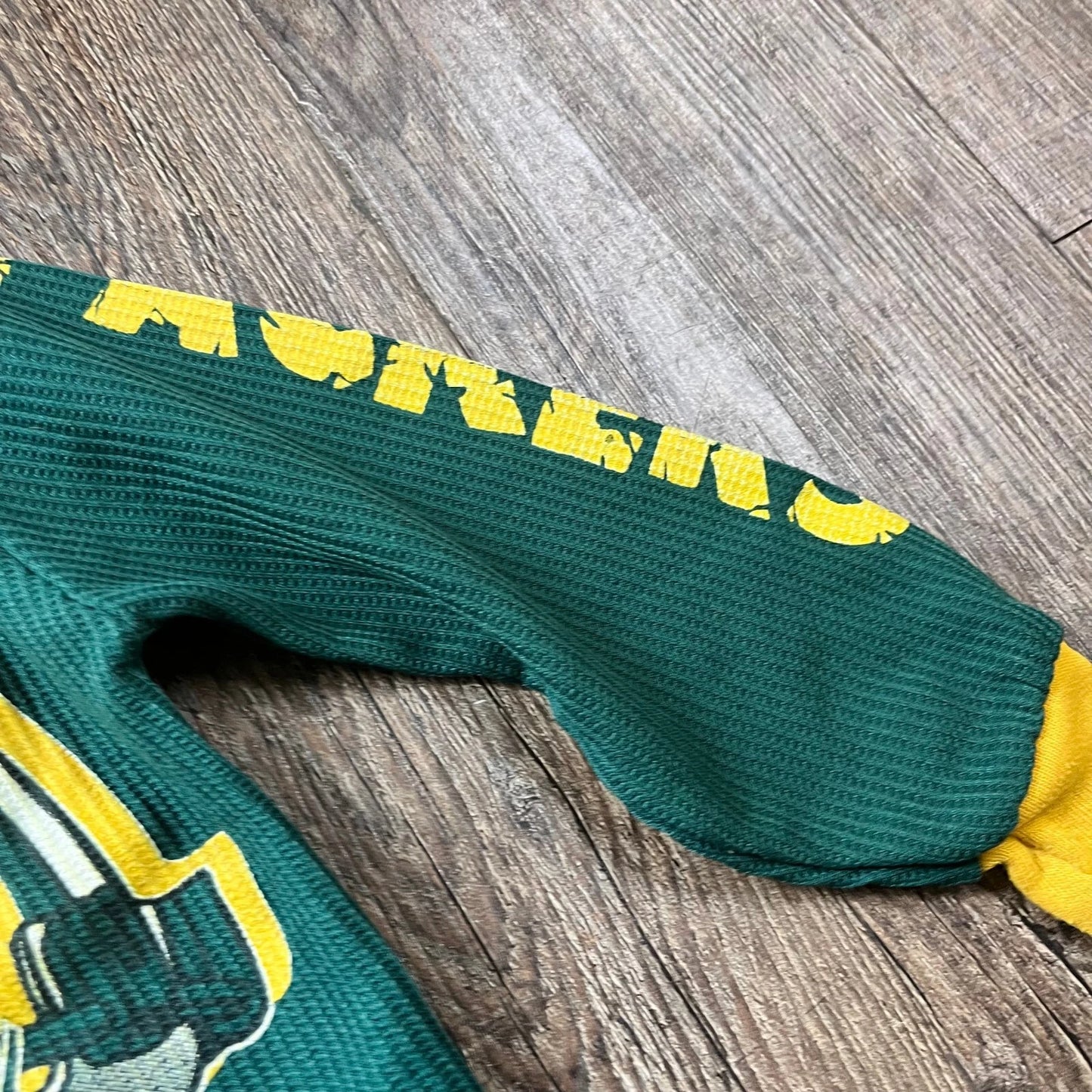 Vintage Green Bay Packers Graphic Waffle Knit Long Sleeve Sweatshirt Youth S