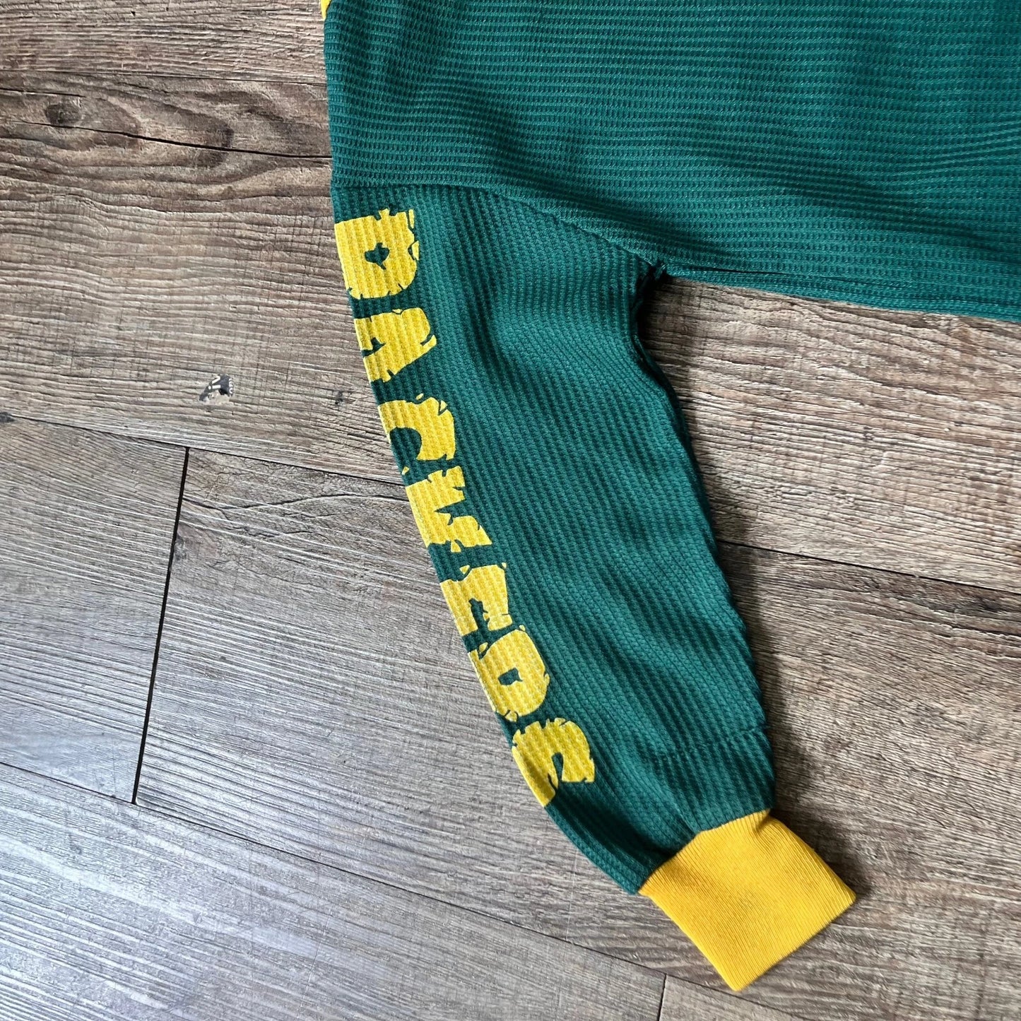 Vintage Green Bay Packers Graphic Waffle Knit Long Sleeve Sweatshirt Youth S