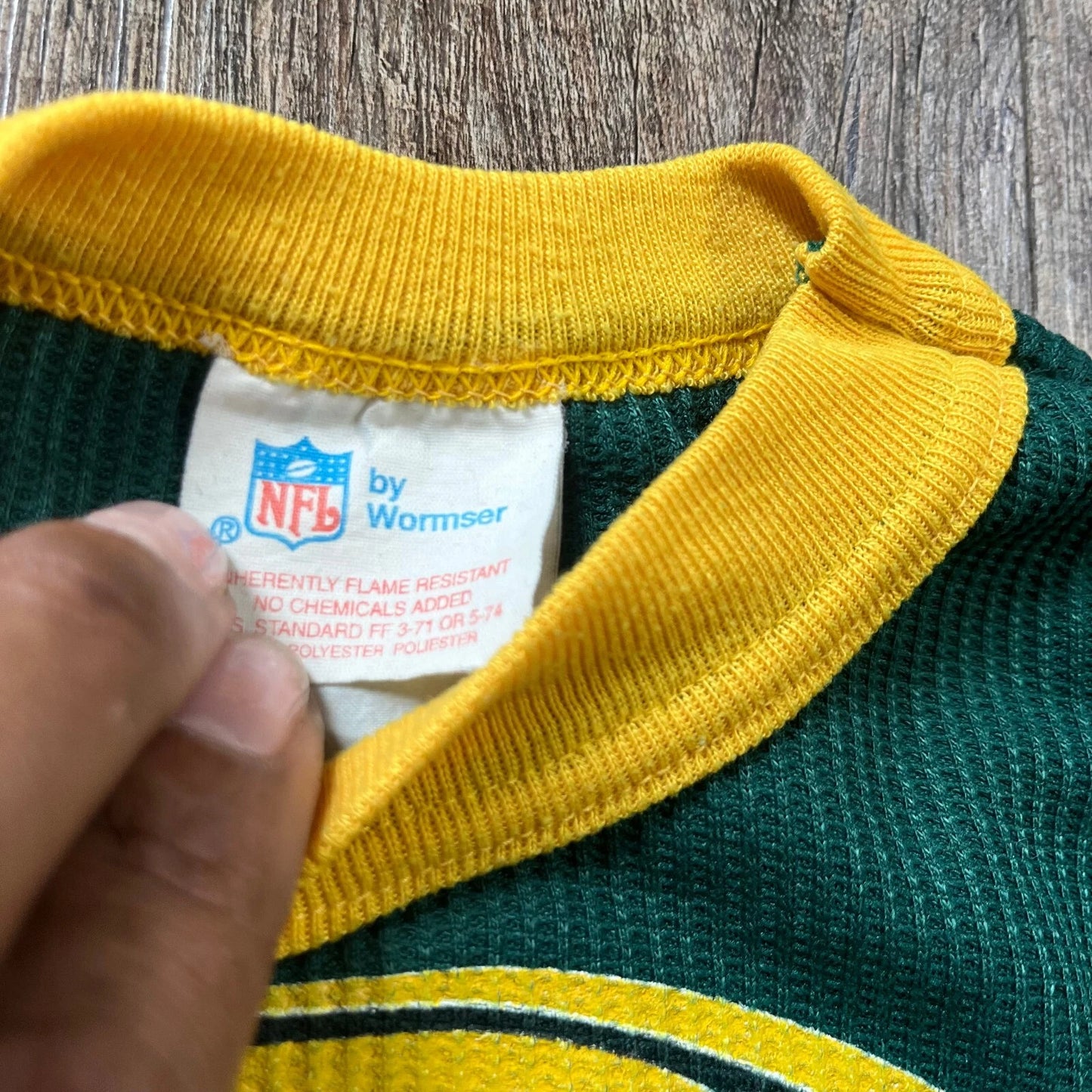 Vintage Green Bay Packers Graphic Waffle Knit Long Sleeve Sweatshirt Youth S