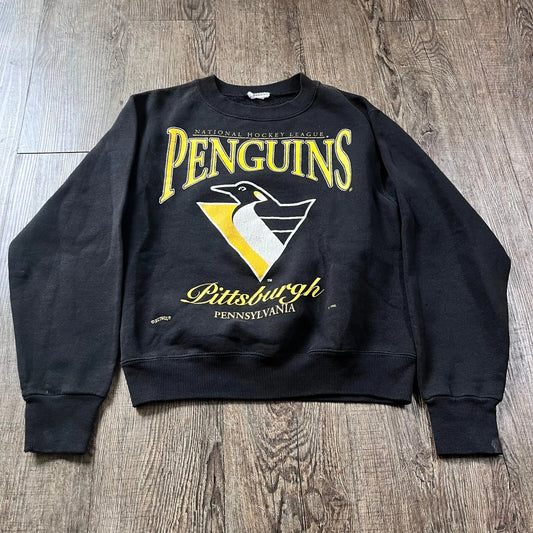 Vintage Lee Sport Mens Black Pittsburgh Penguins NHL Crewneck Sweatshirt Rare M