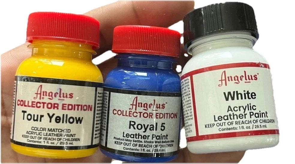 Angelus Leather Acrylic Paint Tour Yellow, Royal 5, White Set of 3 1fl oz each