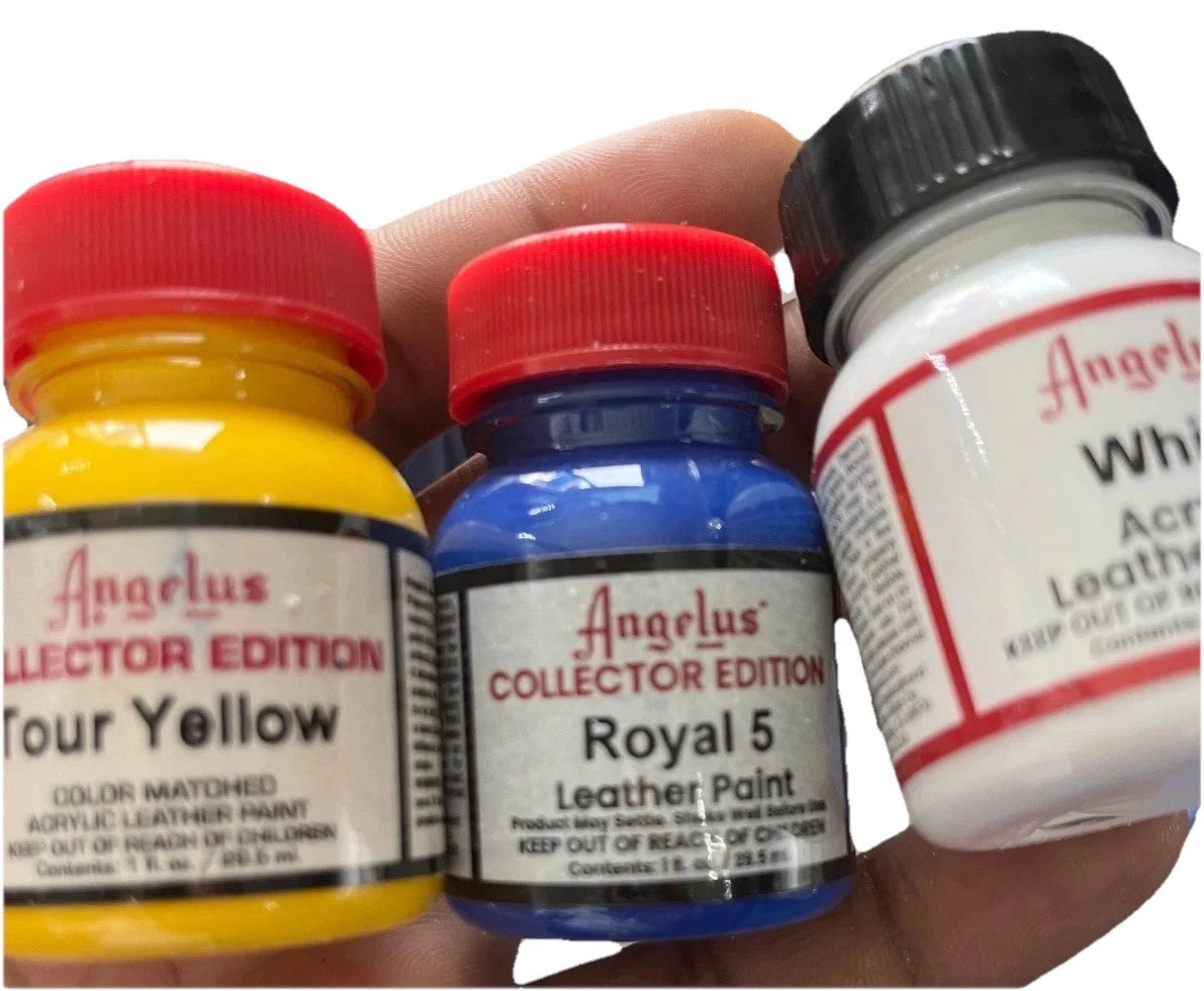 Angelus Leather Acrylic Paint Tour Yellow, Royal 5, White Set of 3 1fl oz each