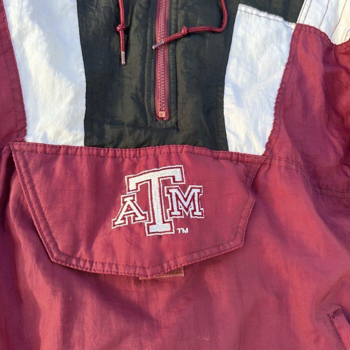 Vintage 90s NCAA Starter Texas AM Aggies Pullover 1/2 Zip Hooded Jacket M RARE