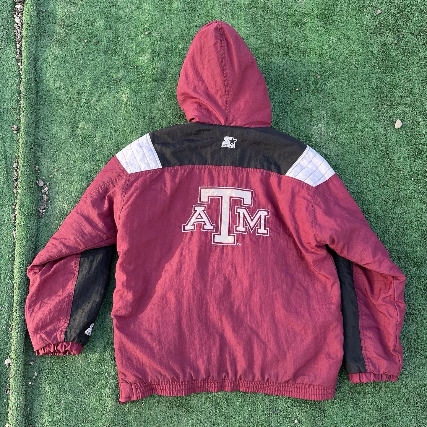 Vintage 90s NCAA Starter Texas AM Aggies Pullover 1/2 Zip Hooded Jacket M RARE