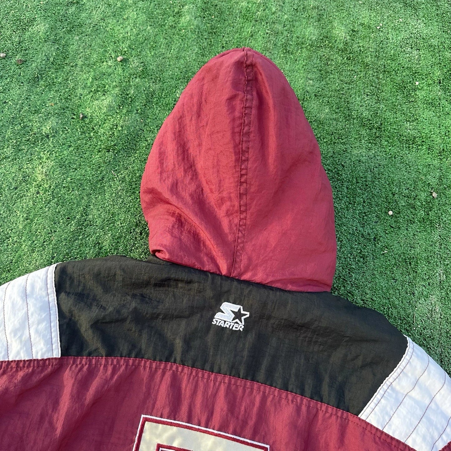 Vintage 90s NCAA Starter Texas AM Aggies Pullover 1/2 Zip Hooded Jacket M RARE