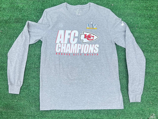 Nike Mens Kansas City Chiefs Heather Gray AFC Champions Long Sleeve T-Shirt Sz M
