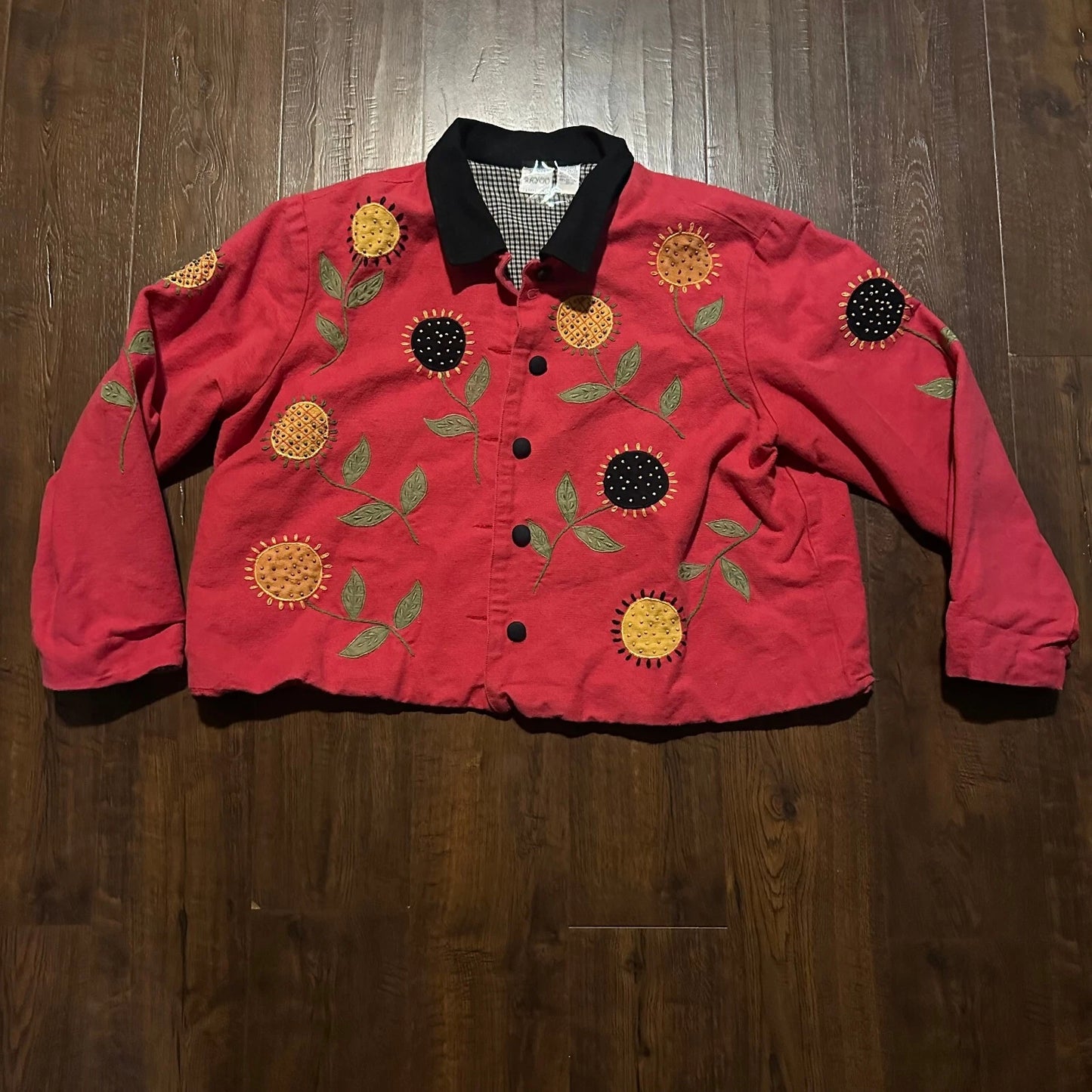 Bleu Bayou Womens Sunflower Beaded Embroidery Art To Wear Blazer Jacket Size 2X