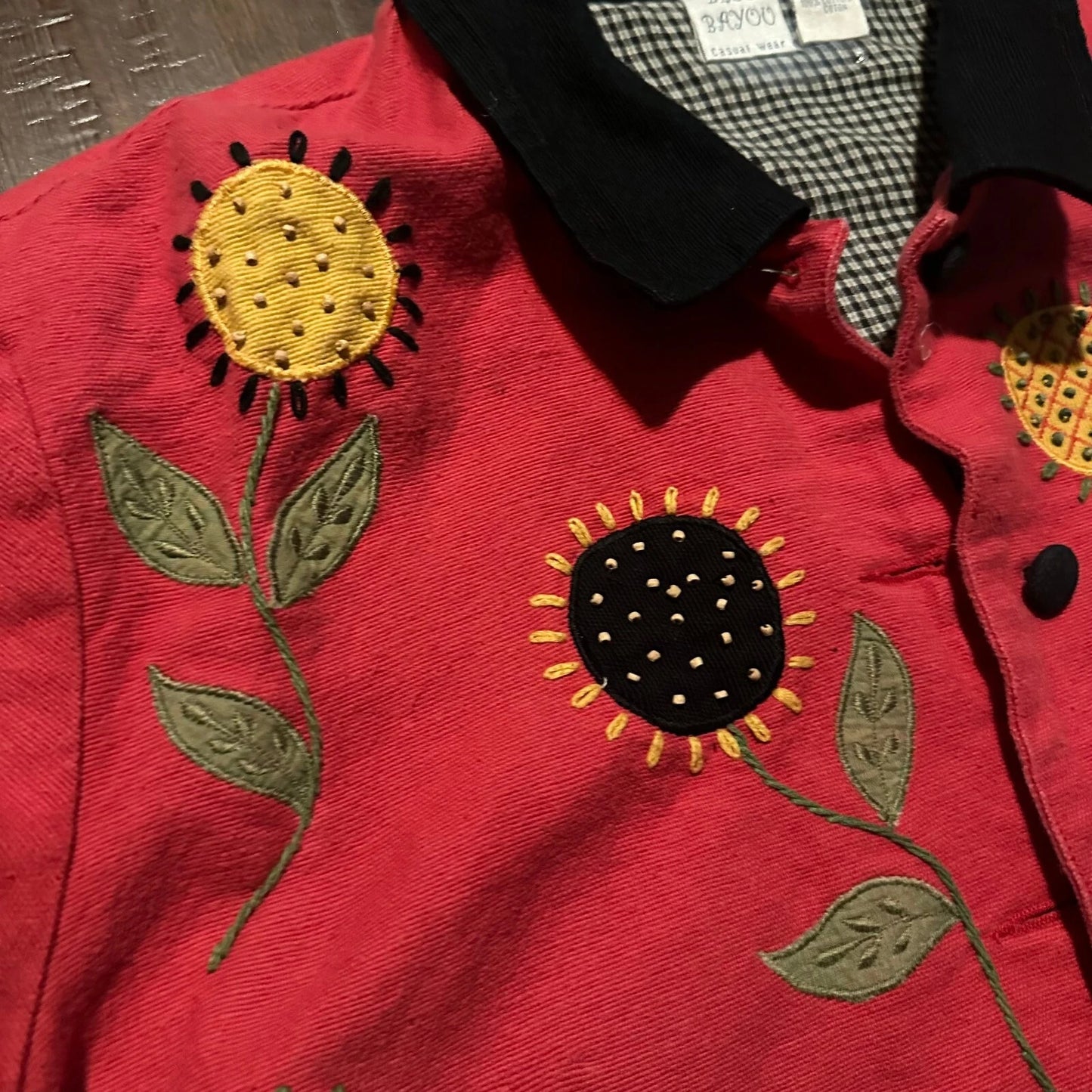 Bleu Bayou Womens Sunflower Beaded Embroidery Art To Wear Blazer Jacket Size 2X