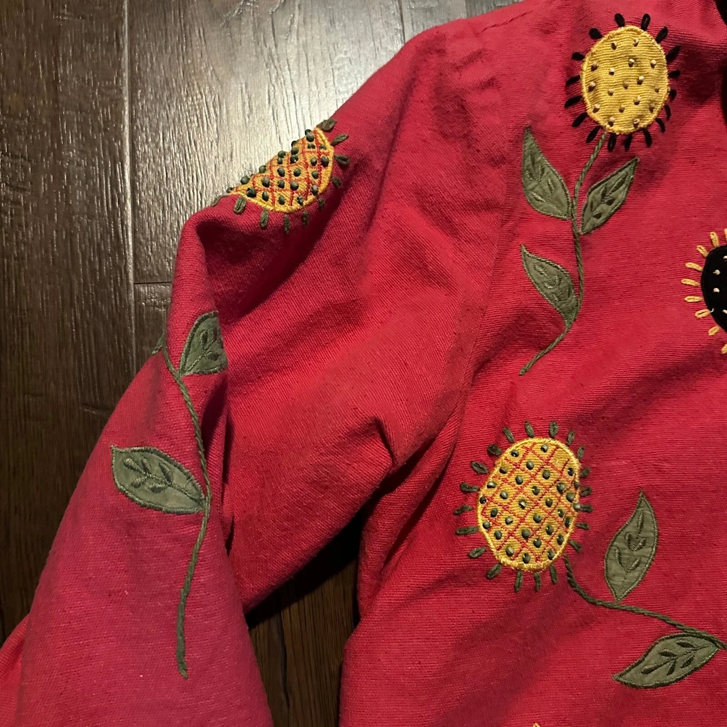 Bleu Bayou Womens Sunflower Beaded Embroidery Art To Wear Blazer Jacket Size 2X
