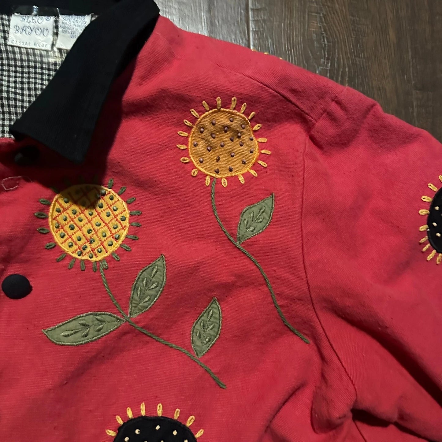 Bleu Bayou Womens Sunflower Beaded Embroidery Art To Wear Blazer Jacket Size 2X
