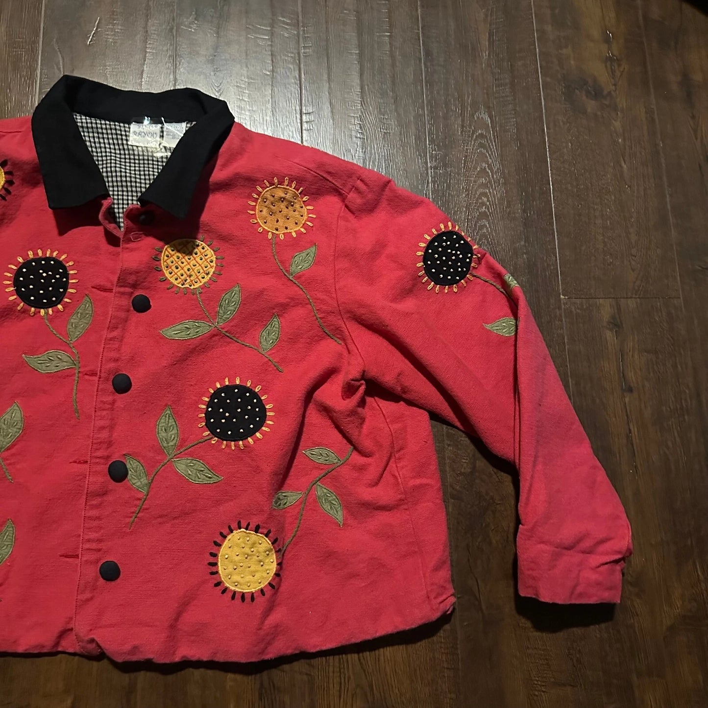 Bleu Bayou Womens Sunflower Beaded Embroidery Art To Wear Blazer Jacket Size 2X