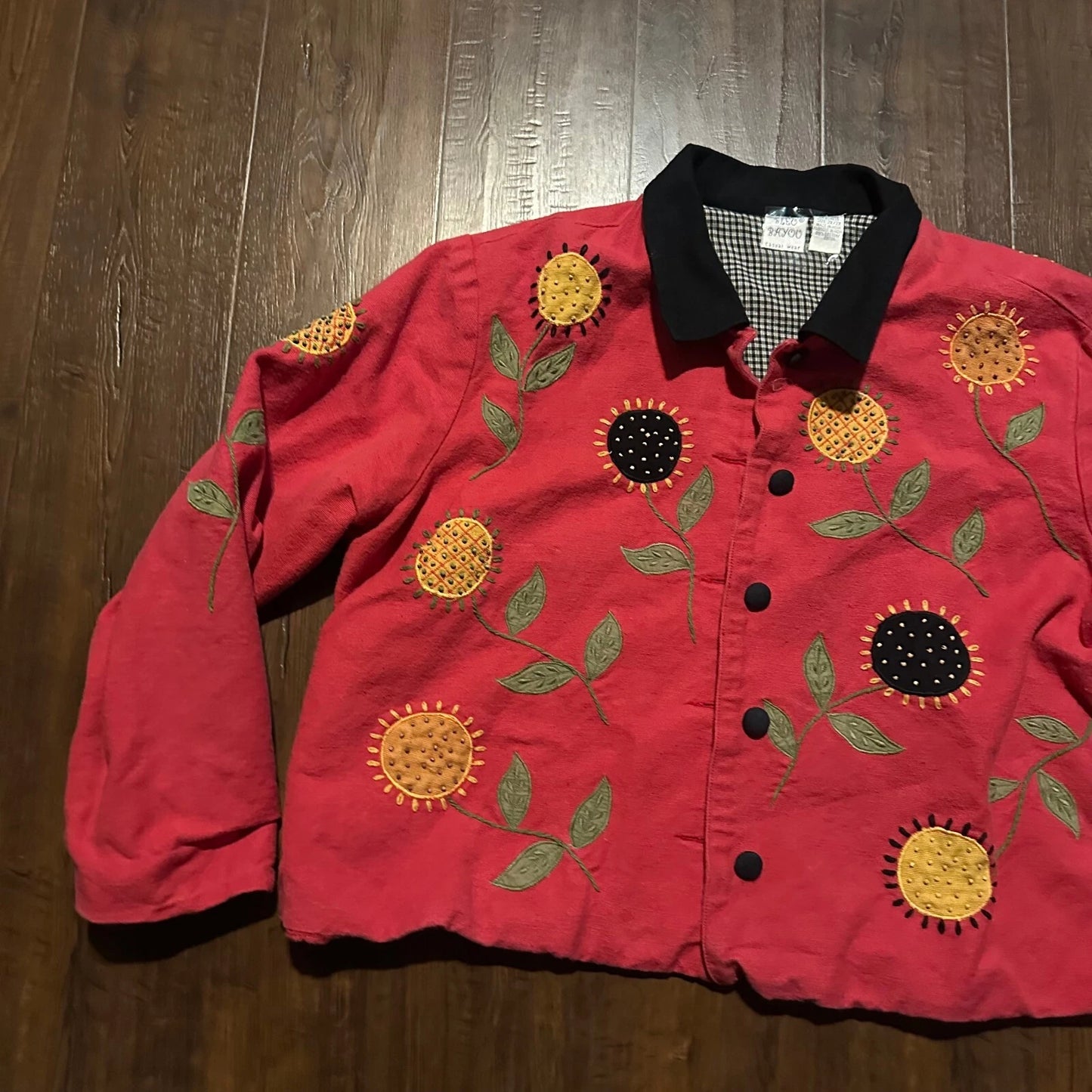 Bleu Bayou Womens Sunflower Beaded Embroidery Art To Wear Blazer Jacket Size 2X