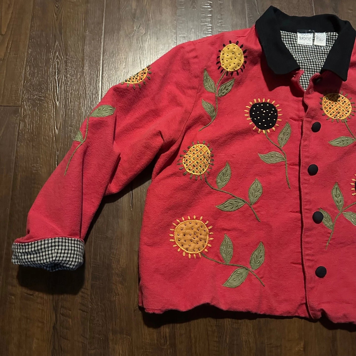 Bleu Bayou Womens Sunflower Beaded Embroidery Art To Wear Blazer Jacket Size 2X