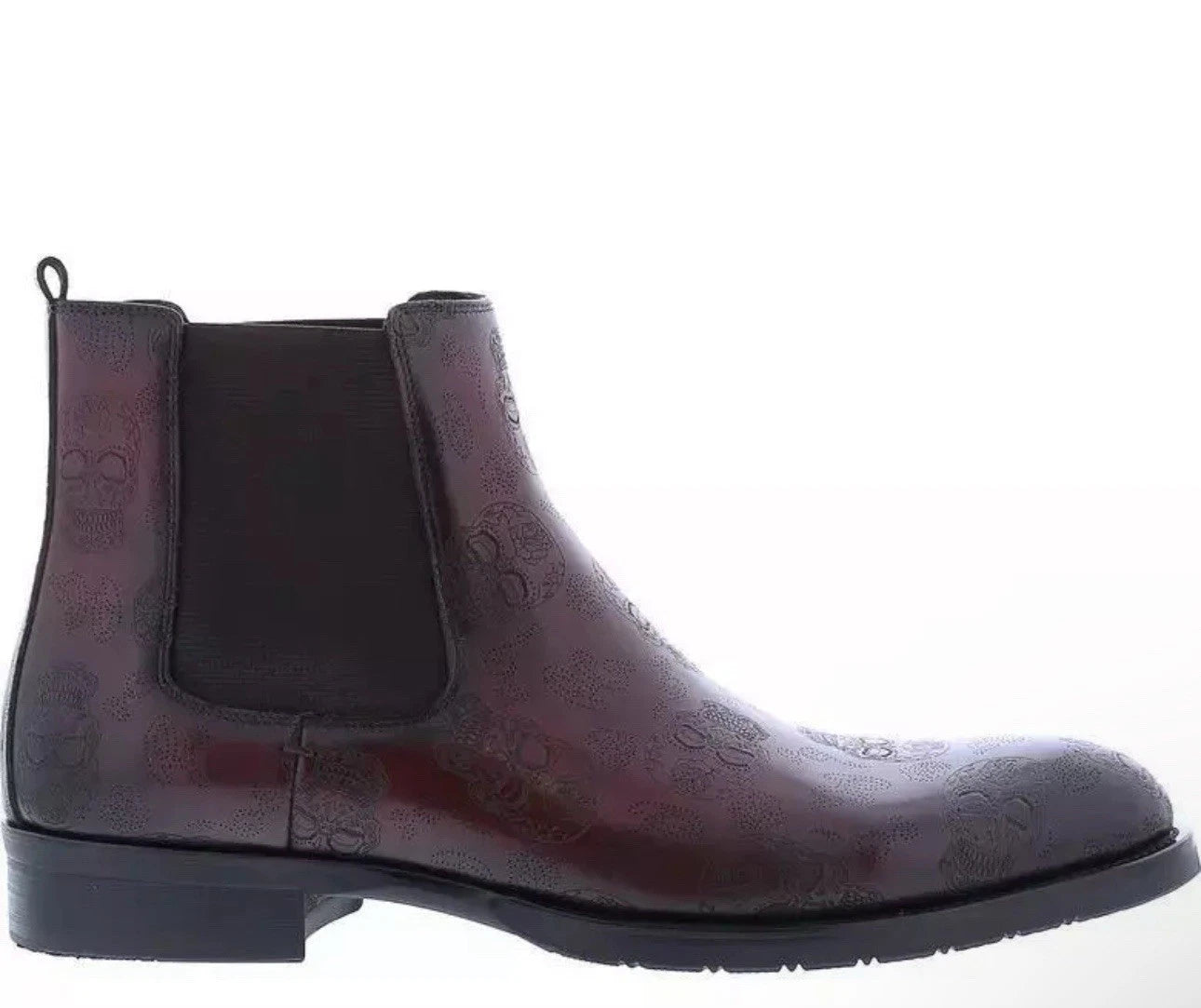 $328 - Robert Graham Big Bang Skull Embossed Wine Chelsea Leather Boot Sz 8 NEW