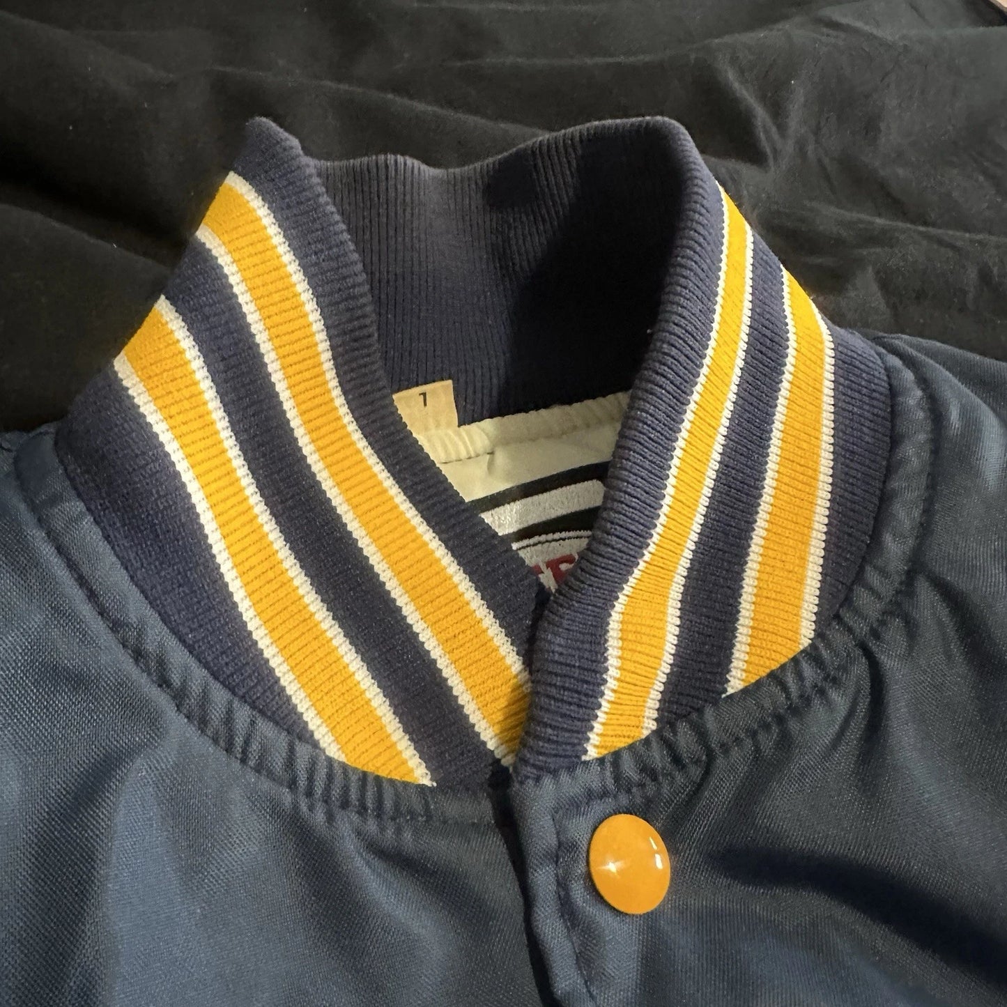 Vintage American Legion Satin Bomber Jacket L Blue Snap Quilted RARE 60s 70s 80s