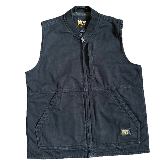 Timberland Pro Original Fit Mens Small Full Zip Vest Brown Canvas Fleece Lined