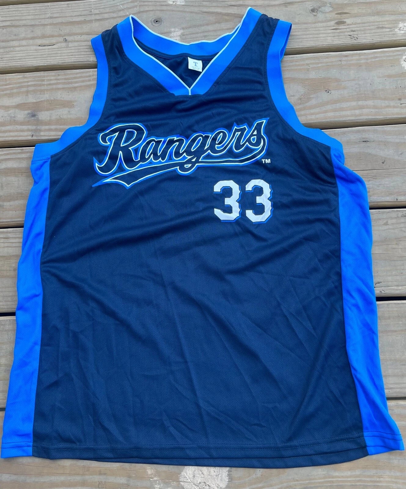 Bully Sports Mens Blue Dunning #33 Texas Rangers MLB Basketball Jersey Size XL
