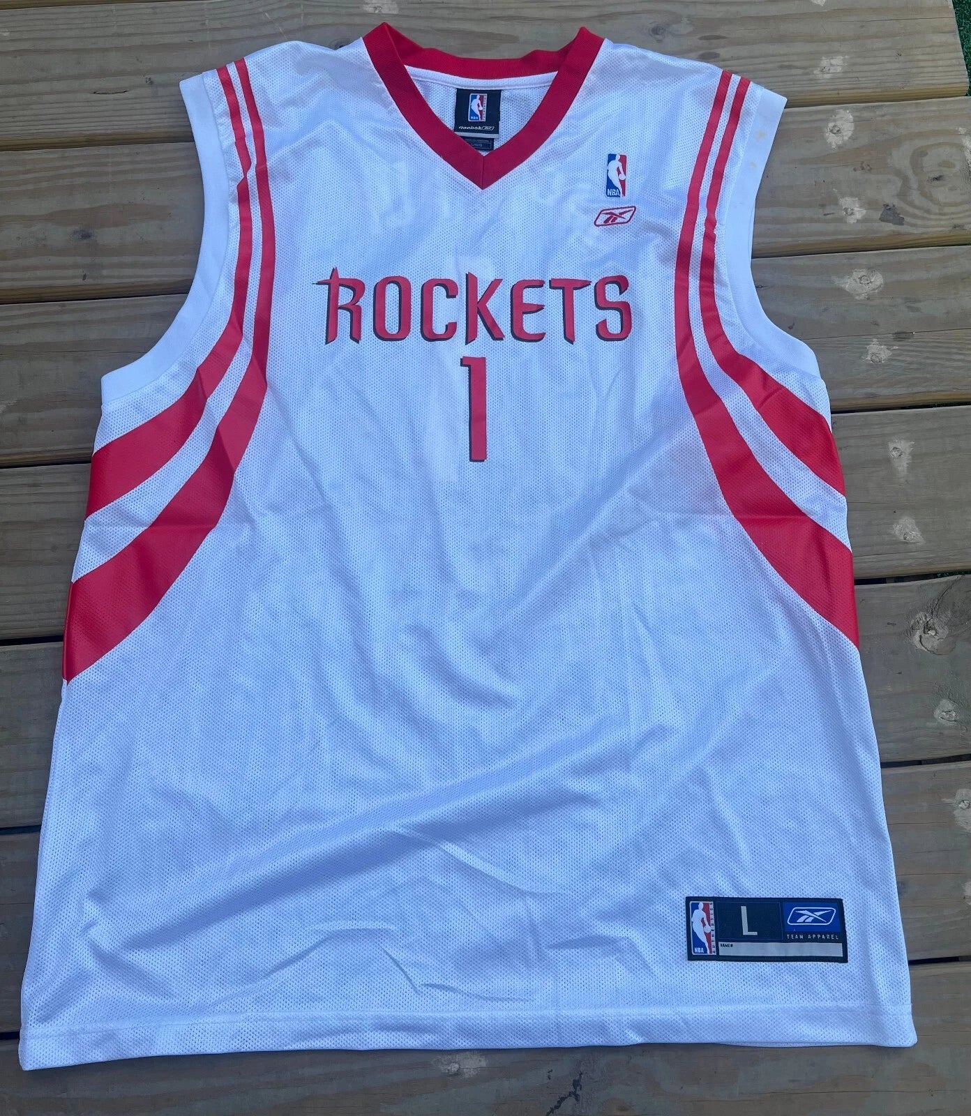 Houston Rockets Reebok NBA Rare Basketball Jersey (#1 McGrady) L SHIPS FAST