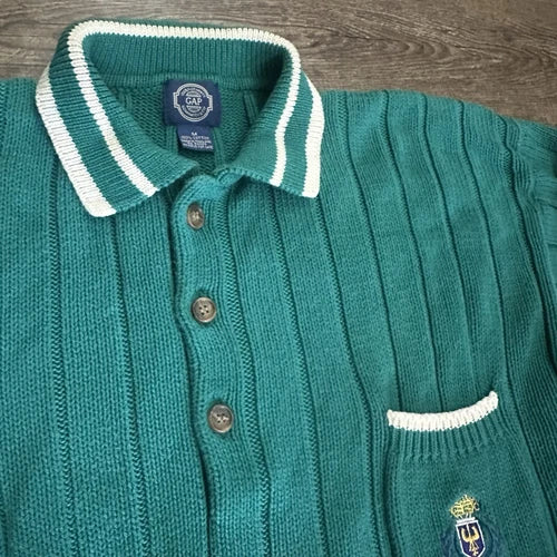 Vintage Y2K 80s GAP Sweater M Quarter Button Up Crewneck Cotton Teal Blue RAREVintage Y2K 80s GAP Sweater M Quarter Button Up Crewneck Cotton Teal Blue RARE