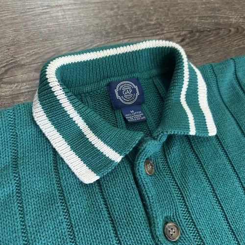 Vintage Y2K 80s GAP Sweater M Quarter Button Up Crewneck Cotton Teal Blue RAREVintage Y2K 80s GAP Sweater M Quarter Button Up Crewneck Cotton Teal Blue RARE