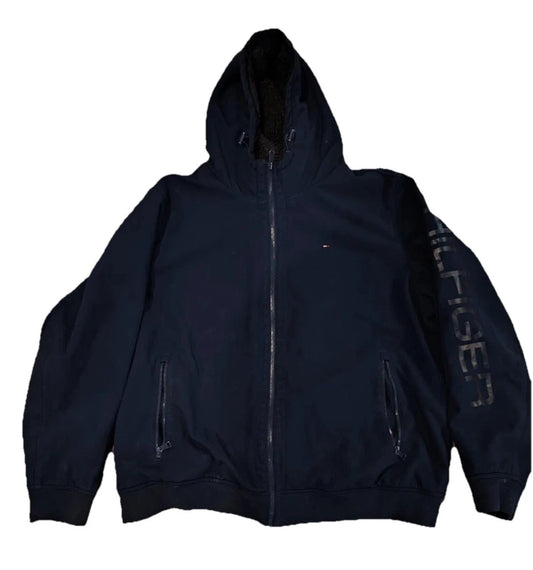 Tommy Hilfiger Mens Blue Hooded Sherpa Line Outdoors Insulated Pocket Jacket