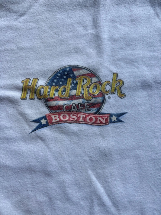 Vintage Hard Rock Cafe Mens White Boston Guitar Graphic 90s HRC Heavy Tee
