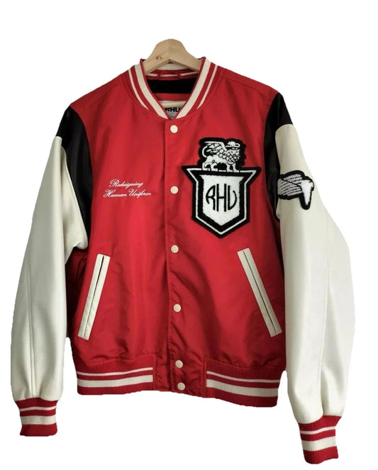Zara Rhude Red & White Rare Snap Patch Varsity Bomber Jacket- Men's Small RARE