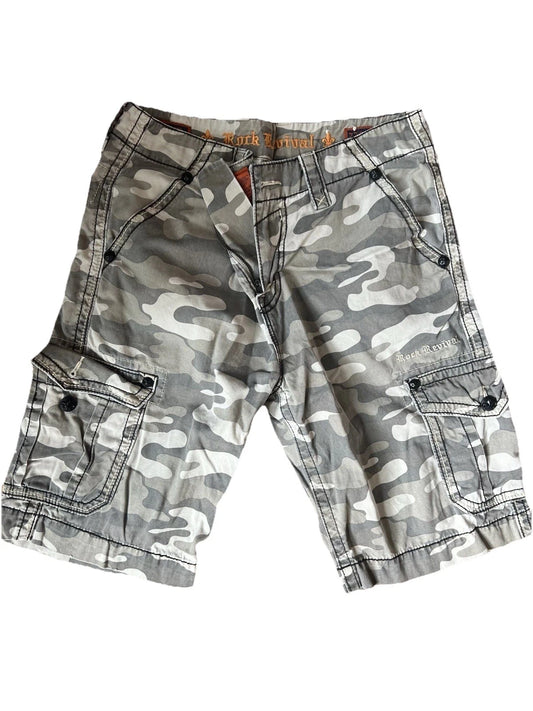 Mens Rock Revival Shorts Camo White Cargo Cross Classic Fit Casual Size 33/24