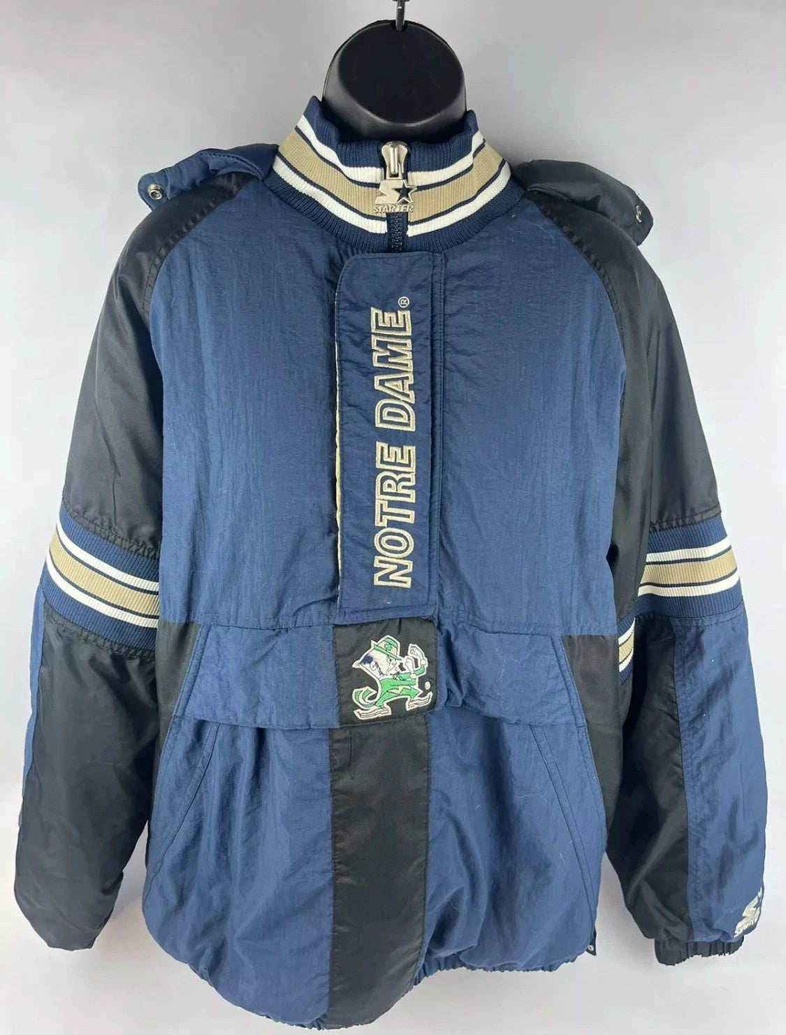 Vintage 90s Starter Puffer Jacket XL Notre Dame Big Logo Fighting Irish Football
