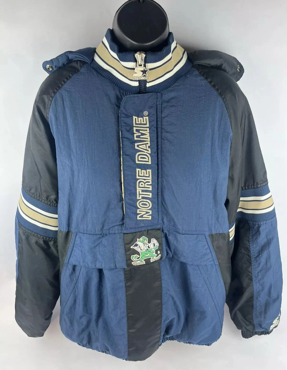 Vintage 90s Starter Puffer Jacket XL Notre Dame Big Logo Fighting Irish Football