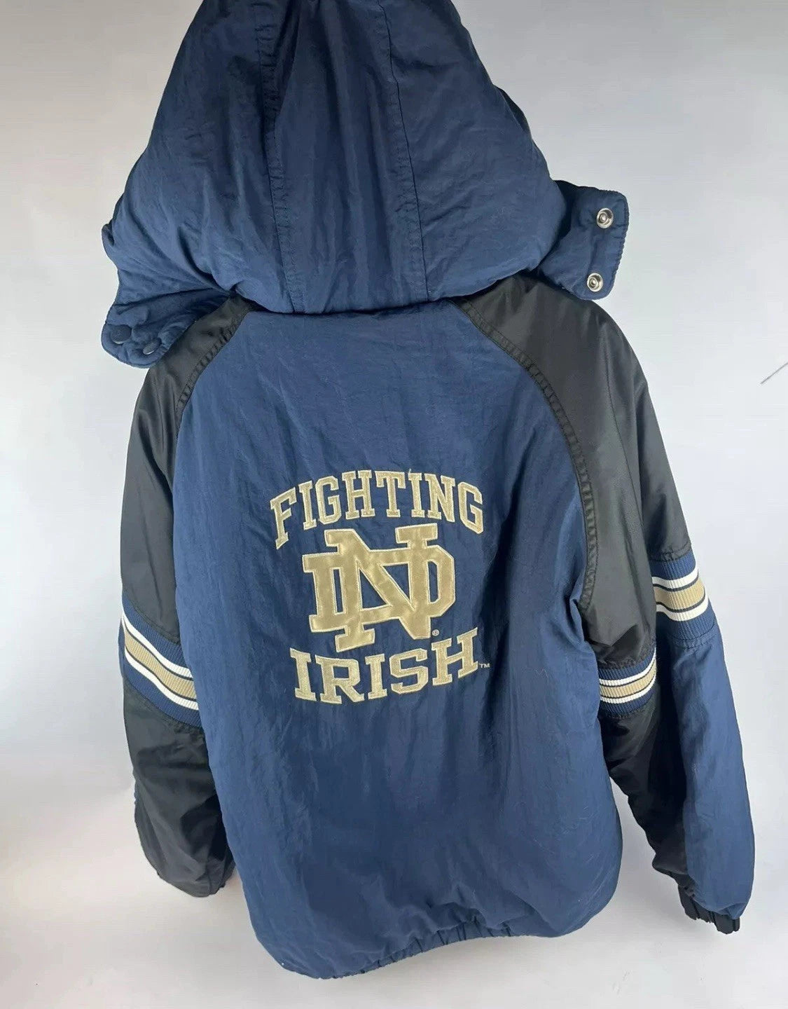Vintage 90s Starter Puffer Jacket XL Notre Dame Big Logo Fighting Irish Football