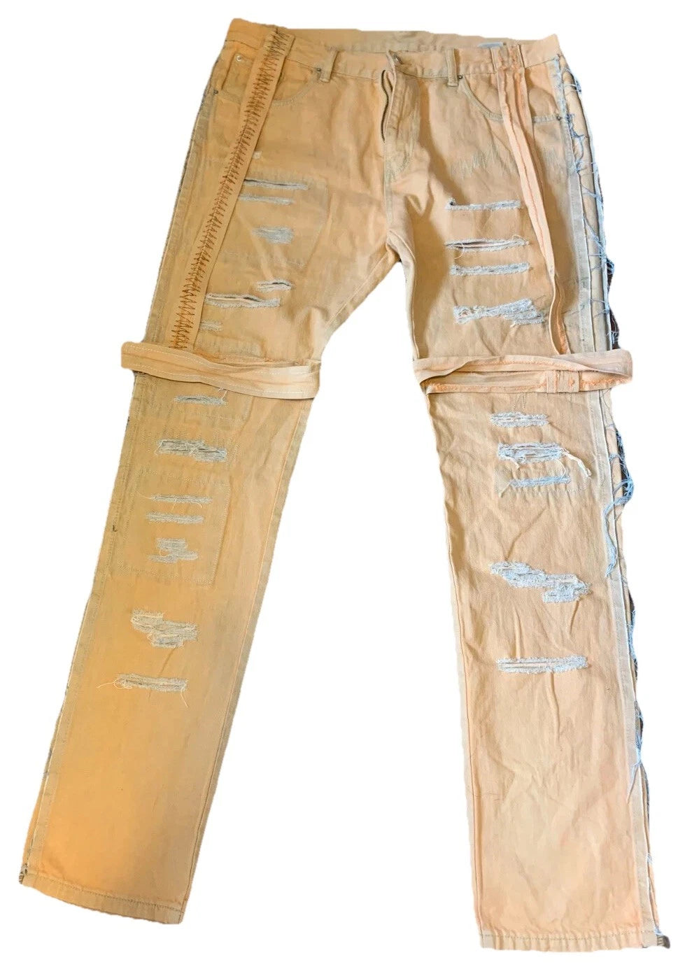MNML Mens Beige Slim Fit Ripped Distressed Casual Denim Jeans Size 38