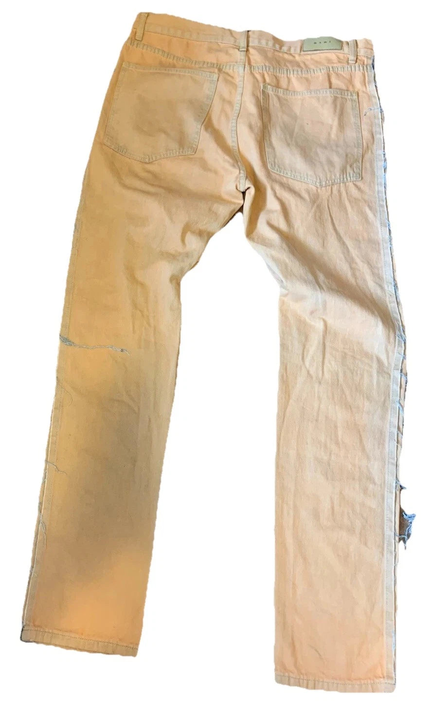 MNML Mens Beige Slim Fit Ripped Distressed Casual Denim Jeans Size 38
