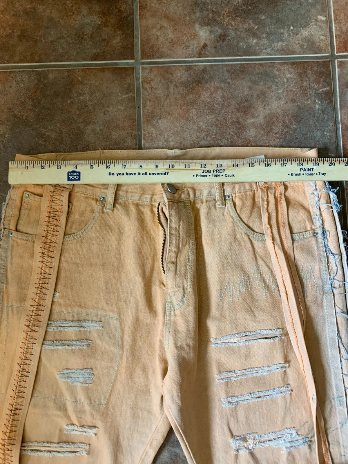 MNML Mens Beige Slim Fit Ripped Distressed Casual Denim Jeans Size 38