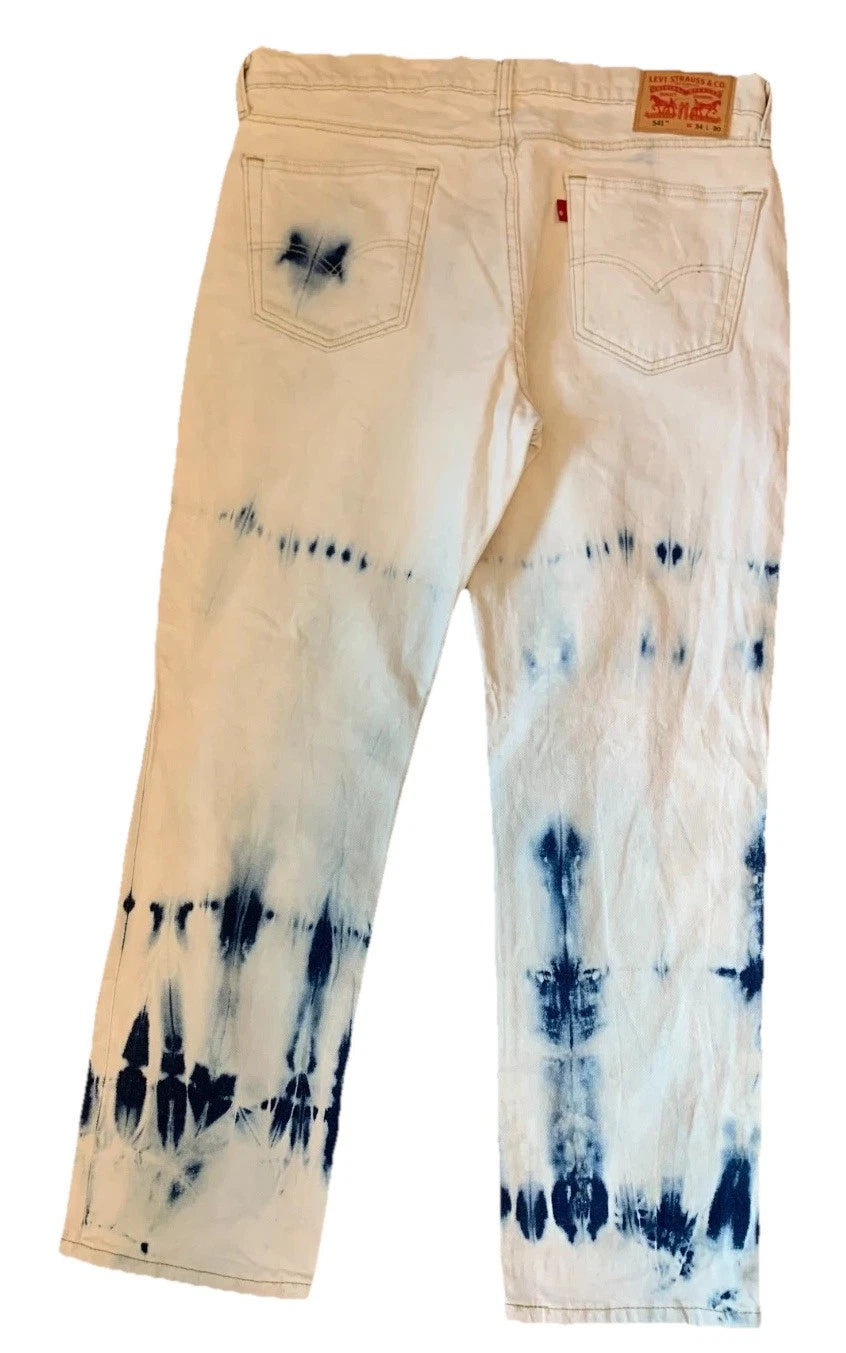 Levis 541 Mens Whit Tie Dye Classic Casual Taper Fit Denim Jeans Size 34x30