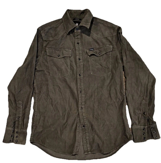 G Star Raw Mens Gray Double RRL Western Classic Two Pocket Shirt Size Medium