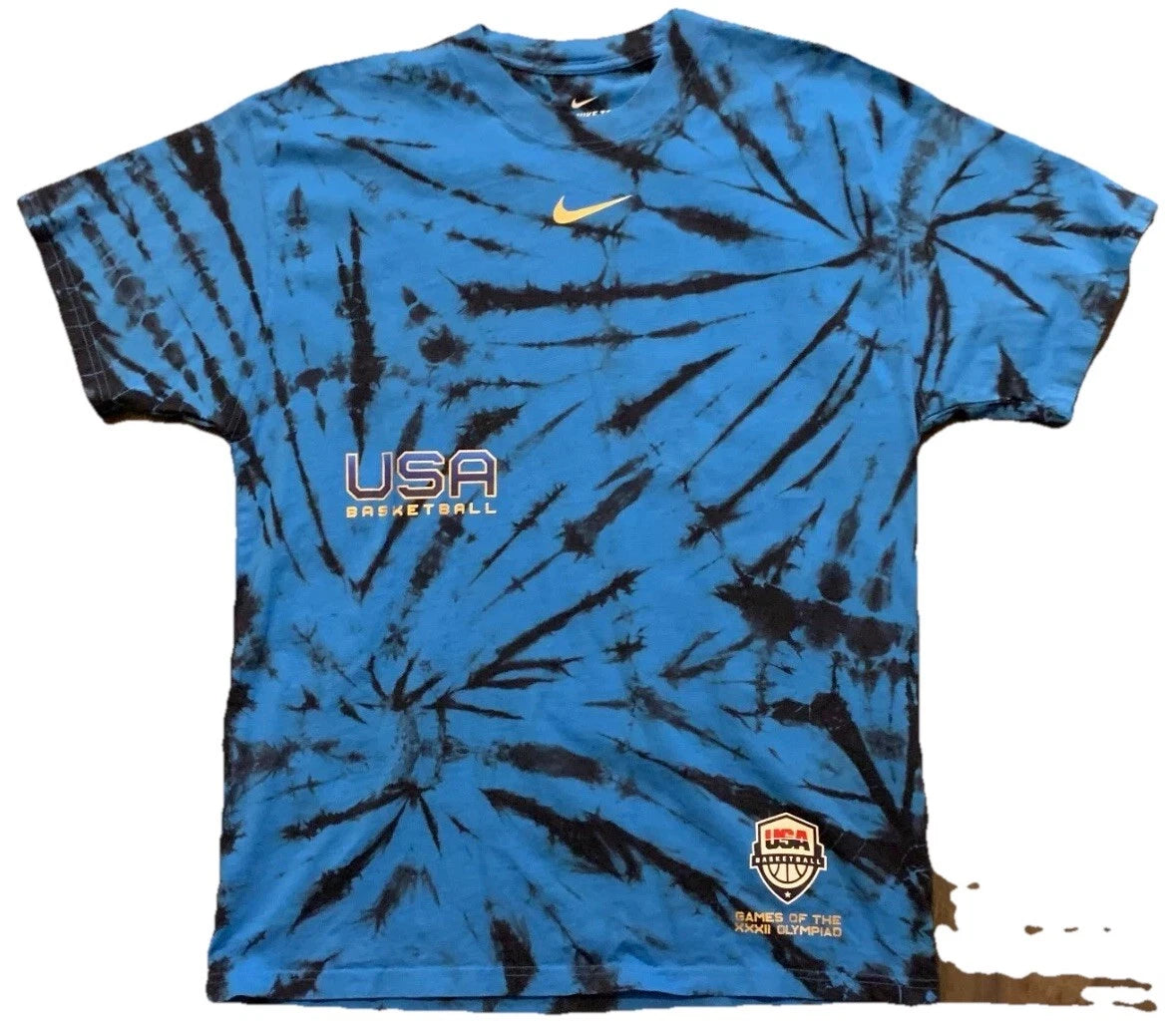 Nike Mens Blue Team USA Basketball Olympics XXXII Tie Dye T-Shirt Size Medium