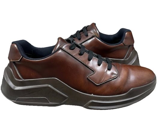 Prada Mens 9 Lace-Up Shoes Sneakers Brown Former MSRP 550 FIT BIGGER