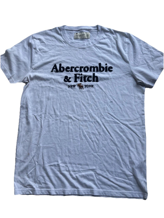 Abercrombie & Fitch New York Mans White Embossed Logo Casual T-Shirt Medium Y2K