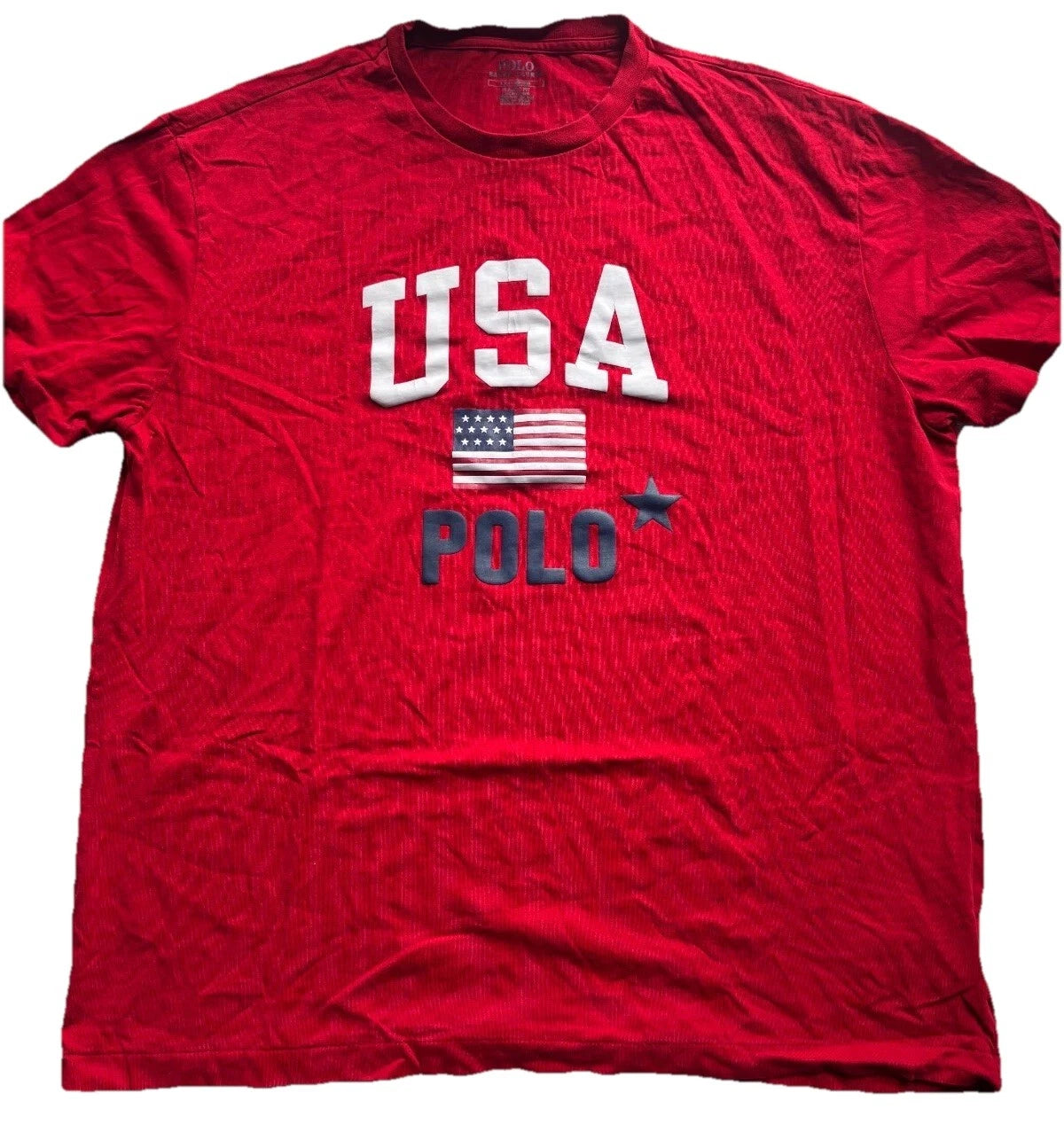 Polo By Ralph Lauren Mans Red USA Flag Graphic Classic Fit Solid T-Shirt Large