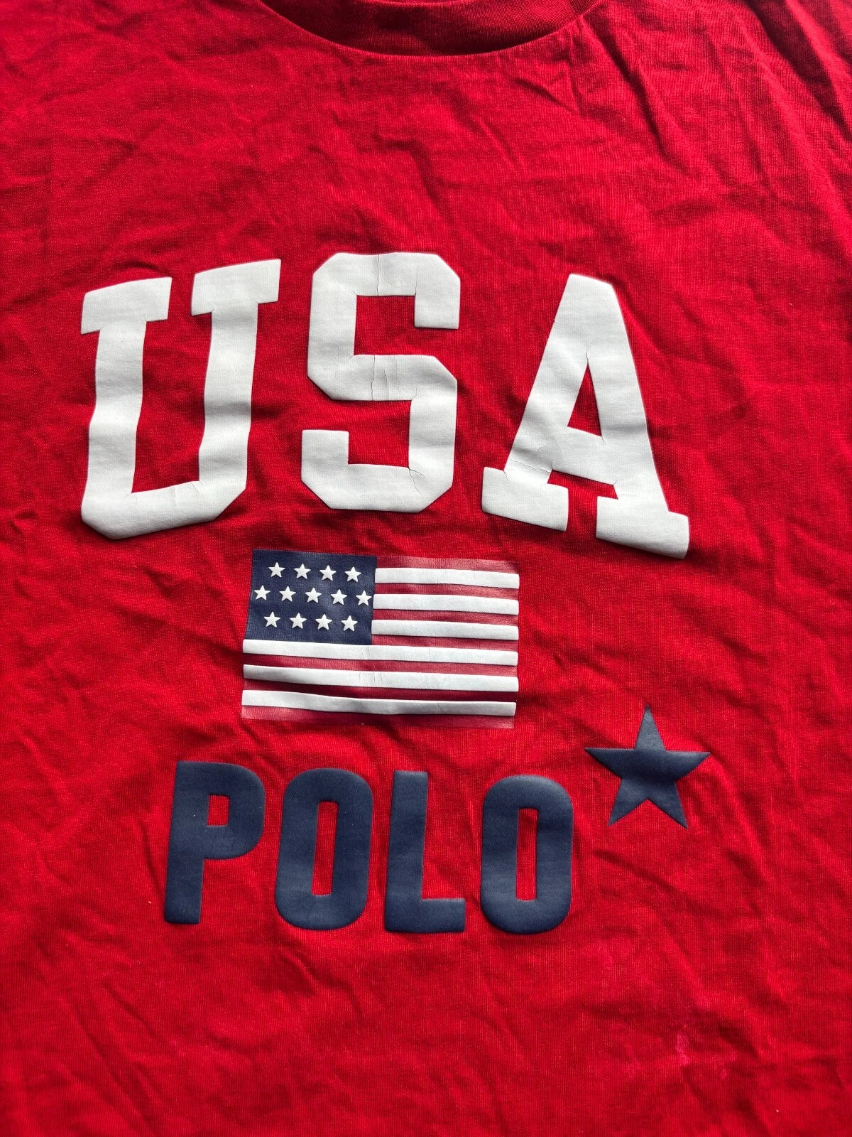Polo By Ralph Lauren Mans Red USA Flag Graphic Classic Fit Solid T-Shirt Large