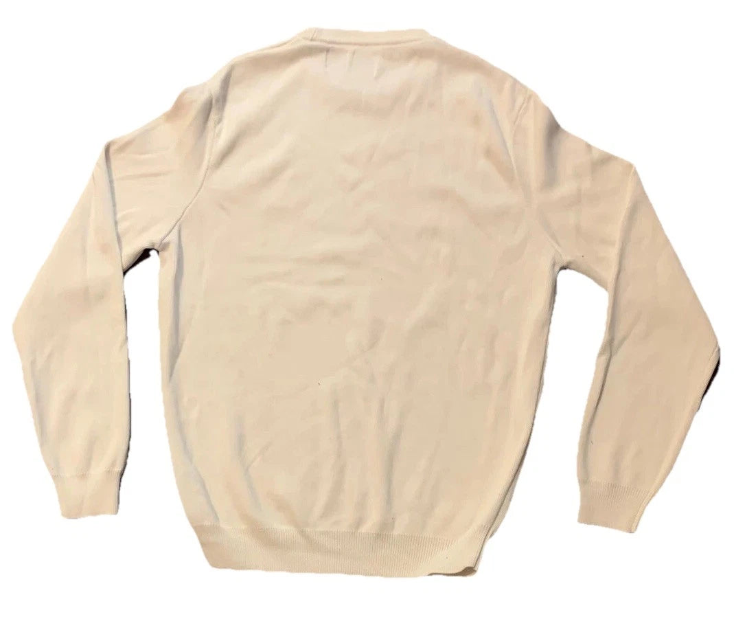 Zara Love Mickie Mouse Patch Mens Ivory Ribbed Classic Knit Pullover Sweater M